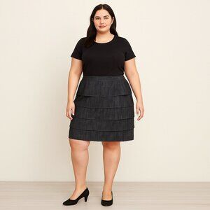 New Directions A-Line Vented Career Skirt Womens Dark Denim Tiered Layer 22W
